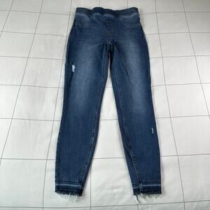 Spanx Jeans Womens Medium Blue Distressed Ankle Skinny Pull On Raw Hem Shaping
